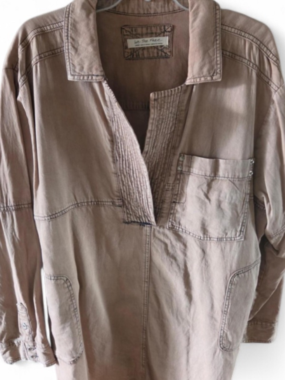 Free People We The Free Peyton Denim Pullover Oversized Henley Tunic - Picture 4 of 4